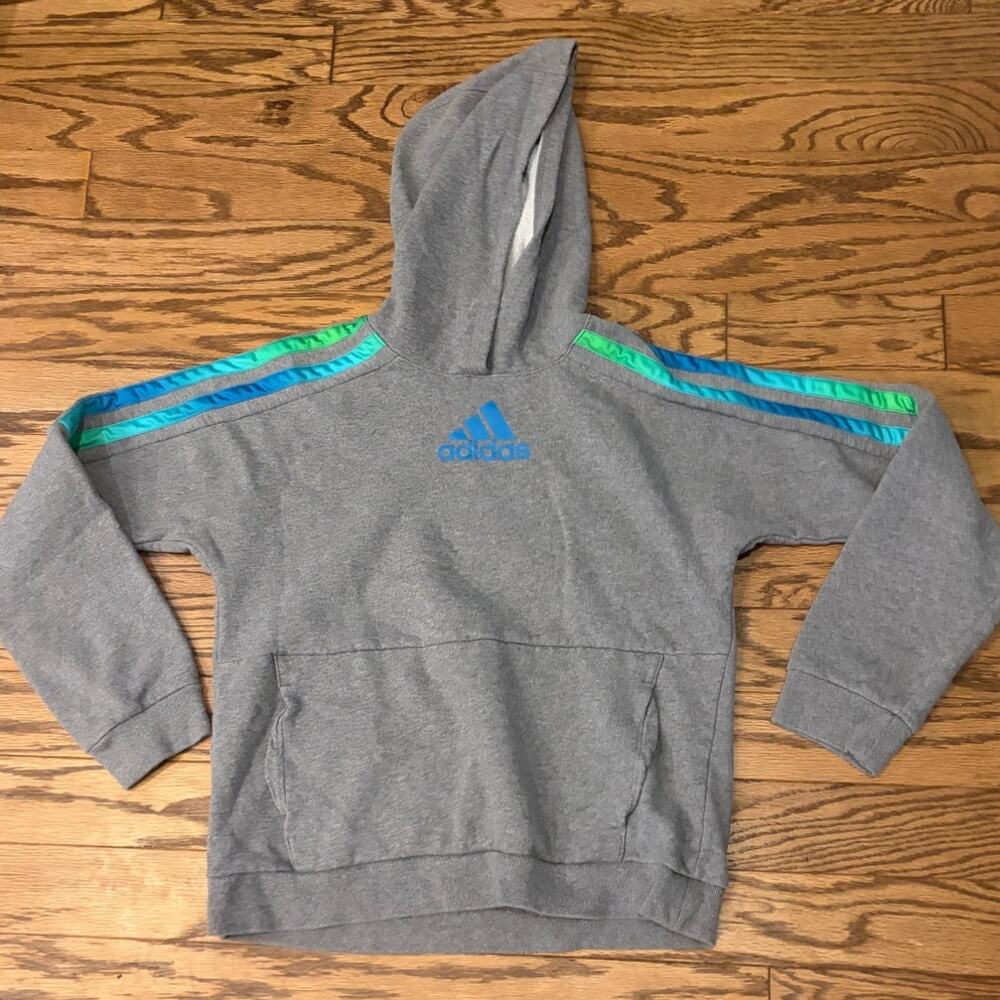 Adidas Girls Hoodie & blue Green Gray Striped Tracksuit Size XL